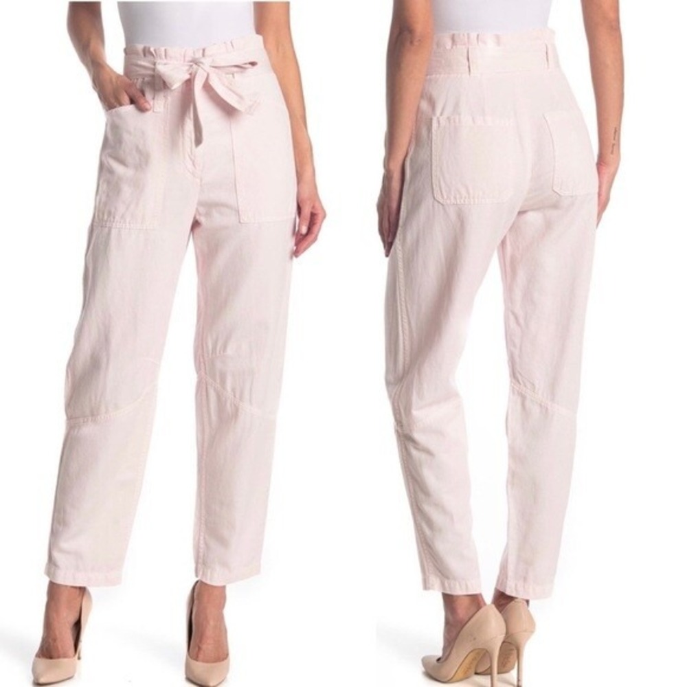 A.L.C. Coburn Tapered Paperbag Waist Pants, Pink, High waist, Belted Size 12 NWT